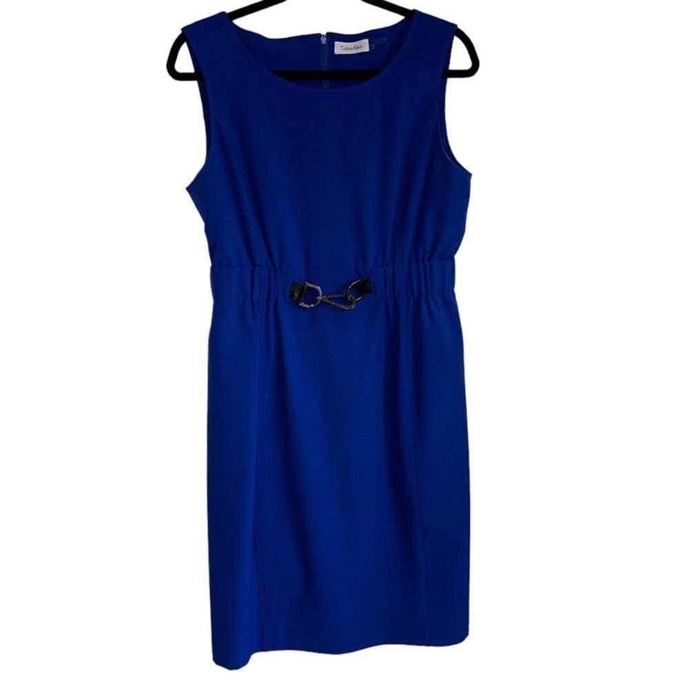 Calvin Klein royal Blue Sleeveless Sheath Dress Elastic Buckle Waist size 10